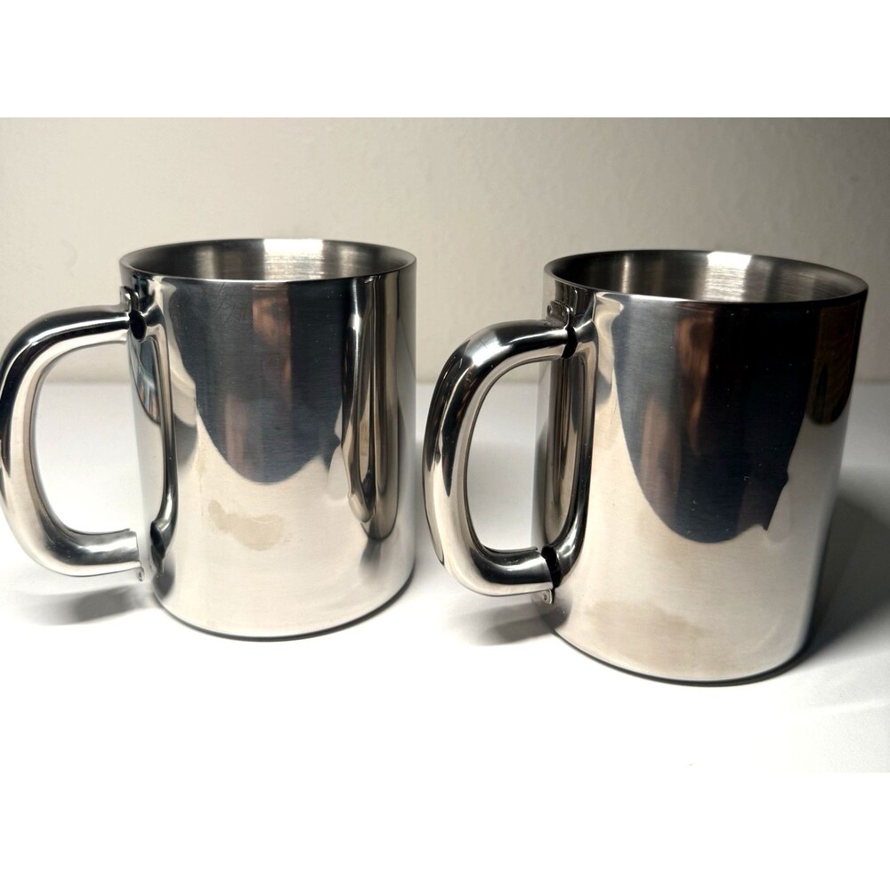 BergHOFF Stainless Steel Coffee Mugs Set of 2 Double Wall 12 oz Travel Cups